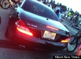 The black Mercedes SL 550 that hit Anthony and Ulises Manzano on Friday. Police traced the license plate to Dr. Irvin Willis, according to an accident report.