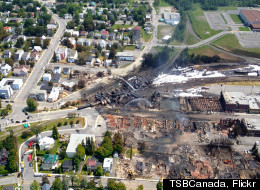 Damage from Lac Megantic, Quebec as seen from above.