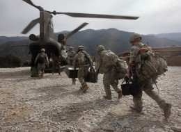 2008: U.S. soldiers board an Army Chinook transport helicopter.