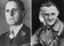 Gestapo Chief Heinrich Mueller, in his uniform (left) and in a trenchcoat (right), circa 1943. (Photo by Paul Popper/Popperfoto/Getty Images)