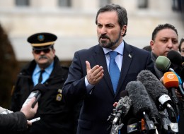 Syrian Opposition delegation spokesman Louay Safi gestures during a press briefing on peace talks at the United Nations on January 29, 2014 in Geneva. (FABRICE COFFRINI/AFP/Getty Images)