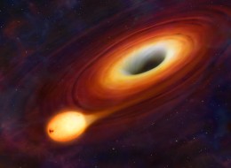 Illustration of a star distorted by supermassive black hole.