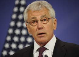 US defense minister Chuck Hagel gives a joint press conference after a second day of a defence ministers 'meeting at the NATO headquarters in Brussels on Februrary 27, 2014. NATO head Anders Fogh Rasmussen on Thursday warned Russia not take any action over Crimea that could stoke tensions or misunderstandings in the Ukraine crisis. AFP PHOTO/JOHN THYS (Photo credit should read JOHN THYS/AFP/Getty Images)