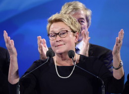 Pauline Marois at PQ headquarters shortly after announcing her resignation as party leader (CP/Paul Chiasson)
