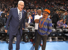Phil Jackson and Spike Lee share a laugh before the game between the New York Knicks and the Milwaukee Bucks on April 5, 2013 at Madison Square Garden in New York City. NOTE TO USER: User expressly acknowledges and agrees that, by downloading and or using this photograph, User is consenting to the terms and conditions of the Getty Images License Agreement. Mandatory Copyright Notice: Copyright 2013 NBAE (Photo by Nathaniel S. Butler/NBAE via Getty Images)