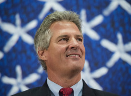 UNITED STATES - AUGUST 18: Former Sen. Scott Brown, R-Mass., left, candidate for U.S. Senate in New Hampshire, holds a campaign town hall rally with Sen. John McCain, R-Ariz., not pictured, at the Pinkerton Academy in Derry, N.H., on Monday, Aug. 18, 2014. (Photo By Bill Clark/CQ Roll Call)