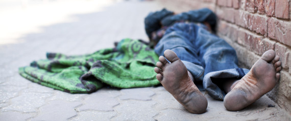 HOMELESS PERSON BAREFOOT