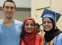 Deah Shaddy Barakat, right his wife Yusor Abu-Salha, and her sister, Razan Mohammad Abu-Salha, in an undated Facebook photo.