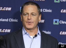 Cleveland Cavaliers owner Dan Gilbert answers questions about the NBA draft lottery during a news conference Wednesday, May 18, 2011, in Cleveland. The Cavaliers won the NBA's lottery on Wednesday night, giving them the No. 1 and No. 4 overall picks in next months's draft. (AP Photo/Tony Dejak)