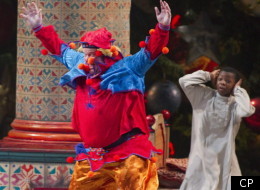 Toronto Mayor Rob Ford jumps on stage dressed as a Cannon Doll during a performance of the Nutcracker in Toronto on Saturday, December 10, 2011. (THE CANADIAN PRESS/Pawel Dwulit)