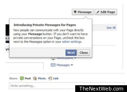 Facebook is testing a new messaging feature for business pages that allows customers and page admins to exchange private messages.