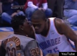 Kevin Durant gets a kiss from his mother as the Thunder beat the Magic.