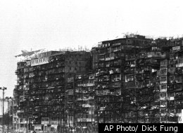Kowloon Walled City in Hong Kong was a seven acre slum where brothels and opium dens once thrived until it was torn down in 1987.