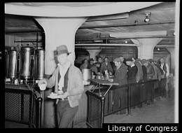 Strikers in the cafeteria in the Fisher body plant number three. Flint, Michigan. Dick, Sheldon, photographer, 1937 Jan.-Feb.