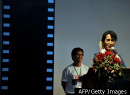Myanmar democracy icon Aung San Suu Kyi speaks at the opening ceremony of