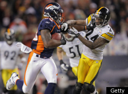 DENVER, CO - JANUARY 08: Demaryius Thomas #88 of the Denver Broncos makes a pass reception and fights off Ike Taylor #24 of the Pittsburgh Steelers to go 80 yards for the game winning touchdown on the first play of overtime at Sports Authority Field at Mile High on January 8, 2012 in Denver, Colorado. The Broncos defeated the Steelers 29-23 in their AFC Wild Card Playoff game. (Photo by Doug Pensinger/Getty Images)