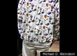 An unidentified man accused of selling drugs wore a jacket featuring a cartoon recipe of how to make crack cocaine into court.