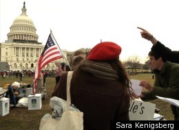 Ben Droz points an occupier in the direction of a Senate office building.