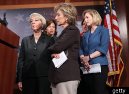 Sens. Patty Murray (D-Wash), Barbara Boxer (D-Calif.) and Kirstin Gillibrand (D-N.Y.) at a Capitol Hill press conference.