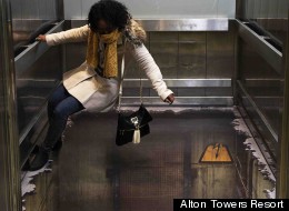A shopper edges her way around some 3D art