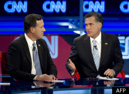 Mitt Romney, en difficulté dans la course républicaine à la Maison Blanche, a affronté mercredi soir son principal rival Rick Santorum. (DON EMMERT / AFP)