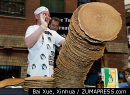 Andy Wrobel believed he had set a new pancake stack record, but Guinness officials say his stack is more than an inch shorter than their current champion.