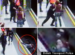 The footage captures the horrifying moment the woman is shoved onto the tracks - including her terrified face as she realises what has happened