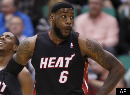 Miami Heat's Lebron James reacts to an official's call during the first half of an NBA basketball game against the Utah Jazz in Salt Lake City, Friday, March 2, 2012. (AP photo/George Frey)