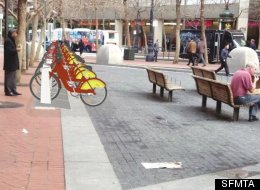 A rendering of what one of the bike sharing stations will look like.