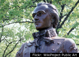 A bronze bust of Casimir Pulaski sits in Pulaski Park, Milwaukee, WI.