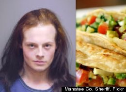 Christopher Phillips (left) and his girlfriend, Lisa Tyre (right) allegedly punched his mom over taco sauce, which would go on tacos (middle).