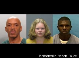 Mug shot photos of Quinn Brooks (left), Dalina Nicholas (center) and John Hagans (right).