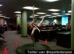 A pole-dancing demonstration got the attention of councillors at Toronto's City Hall on Thursday.