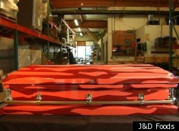 Seattle-based J&D Foods, which specializes in bacon-themed products, has just released a bacon-themed coffin that sells for $2,999.99.