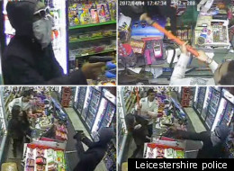 The shopkeeper beat the man off with a stick