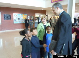 Students greet Secretary of Education Arne Duncan at Stoddert Elementary.