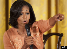 First lady Michelle Obama speaks to children in the East Room of the White House in Washington in celebration of the