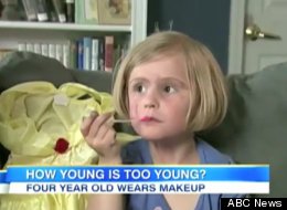 Four-year-old Brenna Cross applying makeup on Good Morning America.