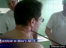Konstantine Myakush survived getting shot in the neck with an arrow while out for a walk in Moscow with his son.