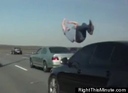 This unidentified man was hit by a car on a Russian freeway and, according to sources, only suffered a broken leg.