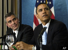 Actor George Clooney and then-Sen. Barack Obama (D-Ill.) take part in a news conference in Washington, Thursday, April 27, 2006.