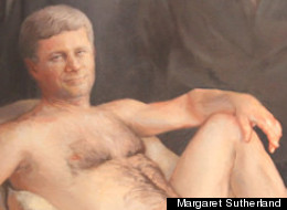 This Stephen Harper nude painting by Margaret Sutherland is stirring debate after being hung in a Kingston Library. (<a href=