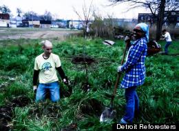 Detroit Reforesters are hard at work planting during their action day on April 15. The group's mission is transform vacant lots into vibrant forest ecosystems.