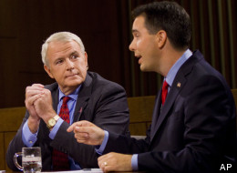 Milwaukee Mayor Tom Barrett (left) and Wisconsin Gov. Scott Walker are battling for a June 5 victory.