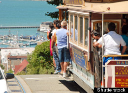 Cable cars take San Francisco tourists up and down the city's steep streets.