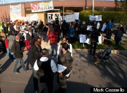 Protesters rally outside Chicago's Woodlawn Mental Health Center in April.