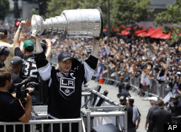 The LA Kings parade down Figueroa Street in downtown Los Angeles (Associated Press)