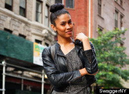 A stylish New Yorker stops for a quick street style photo.