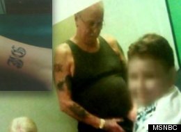 Jerry Garrison watches his 10-year-old grandson get a tattoo, shown on the left.
