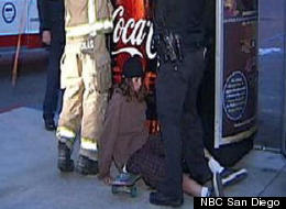 Firefighters in National City, Calif., attempt to free a 17-year-old teen who got his arm stuck in a vending machine while trying to steal a soda.